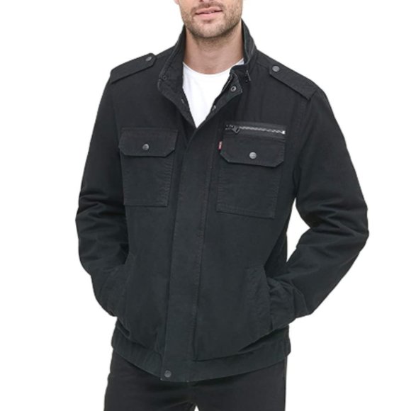 levi's men's washed cotton two pocket sherpa lined military jacket